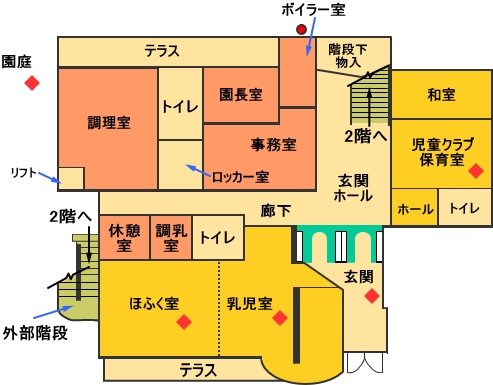 松波保育園の園舎1階(施設見取り図)